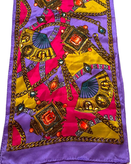Vintage 1980s Ginnie Johansen Purple fancy gem print SILK scarf art deco