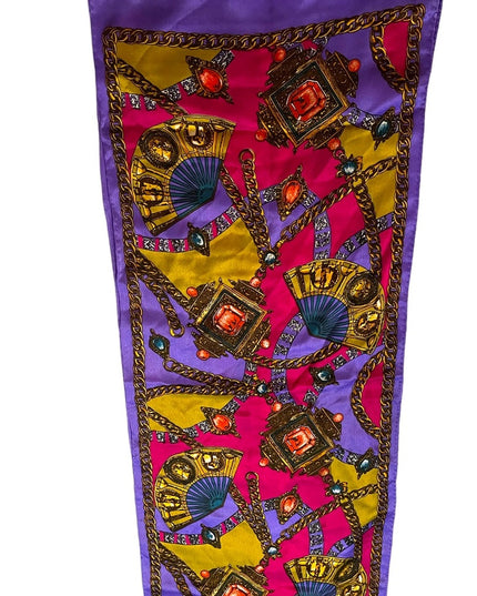 Vintage 1980s Ginnie Johansen Purple fancy gem print SILK scarf art deco