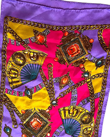 Vintage 1980s Ginnie Johansen Purple fancy gem print SILK scarf art deco