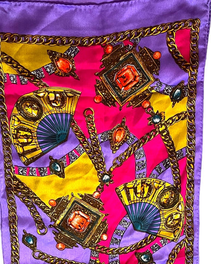 Vintage 1980s Ginnie Johansen Purple fancy gem print SILK scarf art deco