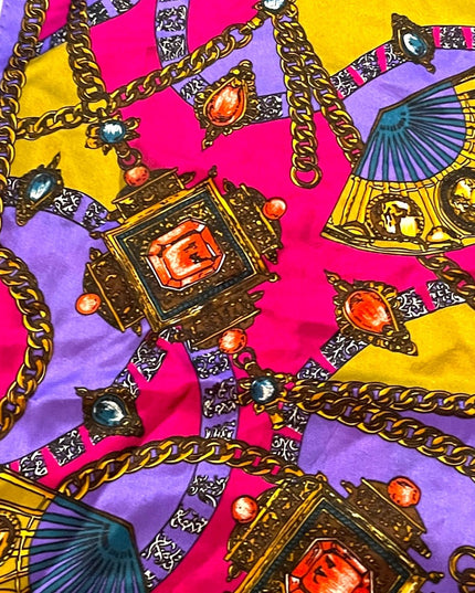 Vintage 1980s Ginnie Johansen Purple fancy gem print SILK scarf art deco