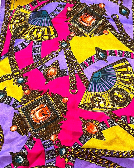 Vintage 1980s Ginnie Johansen Purple fancy gem print SILK scarf art deco