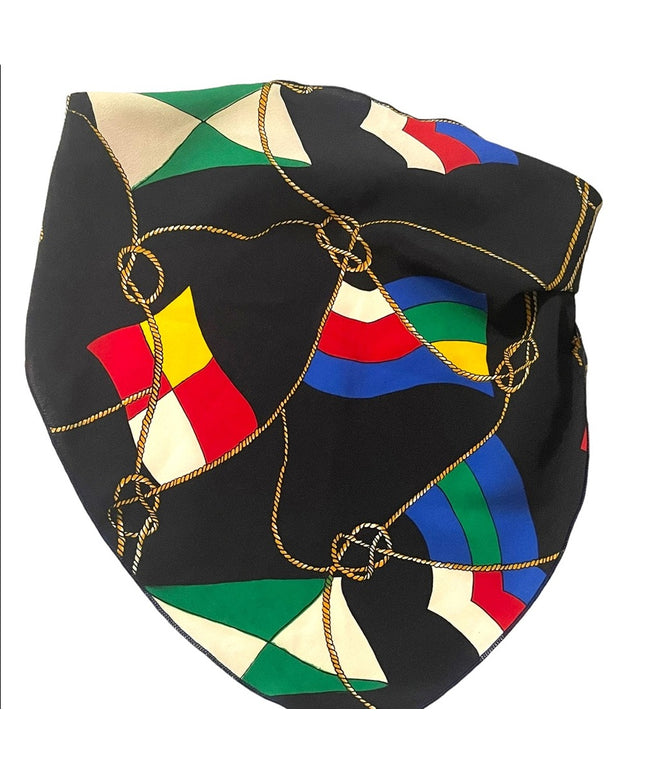 Vintage 1980s Ships flags Nautical Neck hair wrap scarf colorful ropes