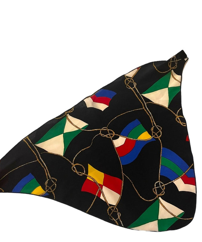 Vintage 1980s Ships flags Nautical Neck hair wrap scarf colorful ropes