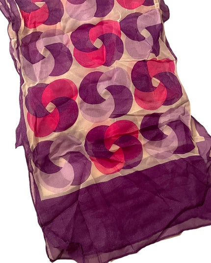 Vintage 1960s Silk Chiffon Purple pink Sheer geometric scarf wrap groovy