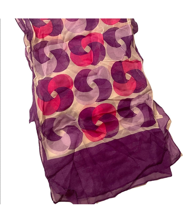 Vintage 1960s Silk Chiffon Purple pink Sheer geometric scarf wrap groovy