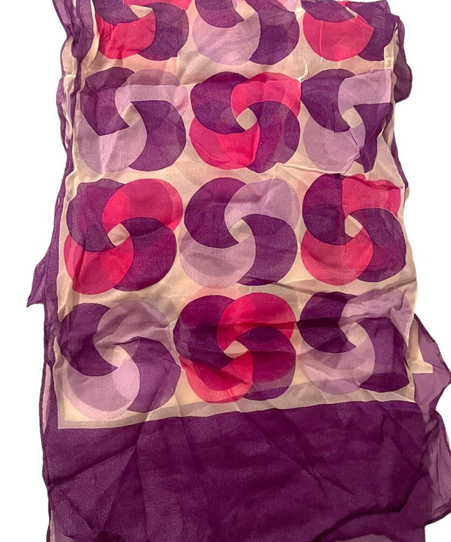 Vintage 1960s Silk Chiffon Purple pink Sheer geometric scarf wrap groovy