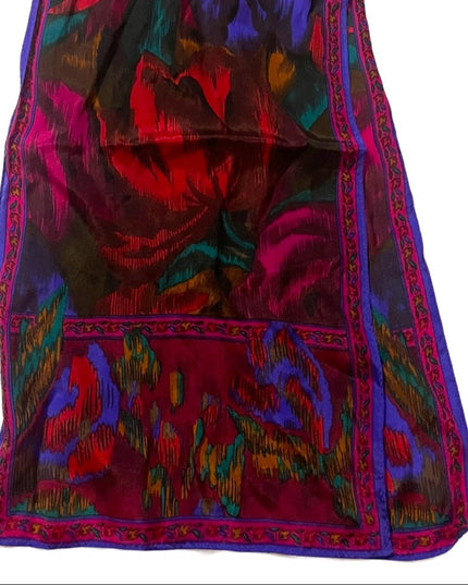 Vintage 1980s SILK dark Baroque Flower roses Liz Claiborne Scarf