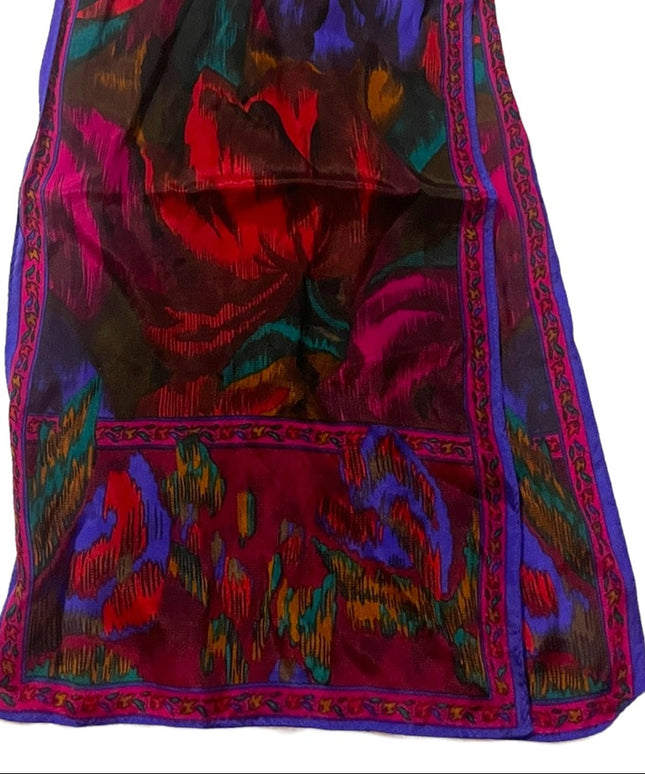 Vintage 1980s SILK dark Baroque Flower roses Liz Claiborne Scarf