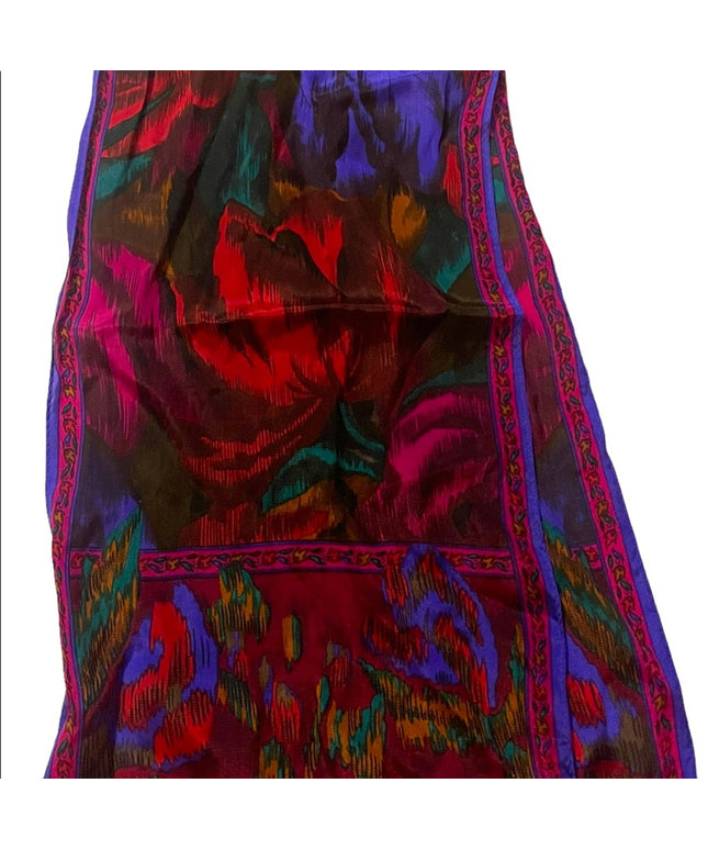 Vintage 1980s SILK dark Baroque Flower roses Liz Claiborne Scarf