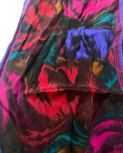 Vintage 1980s SILK dark Baroque Flower roses Liz Claiborne Scarf