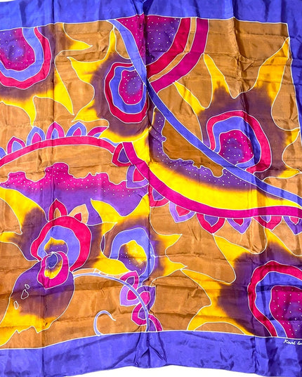 Karl Iskandar Tie dye effect abstract colorful purple orange scarf Silk