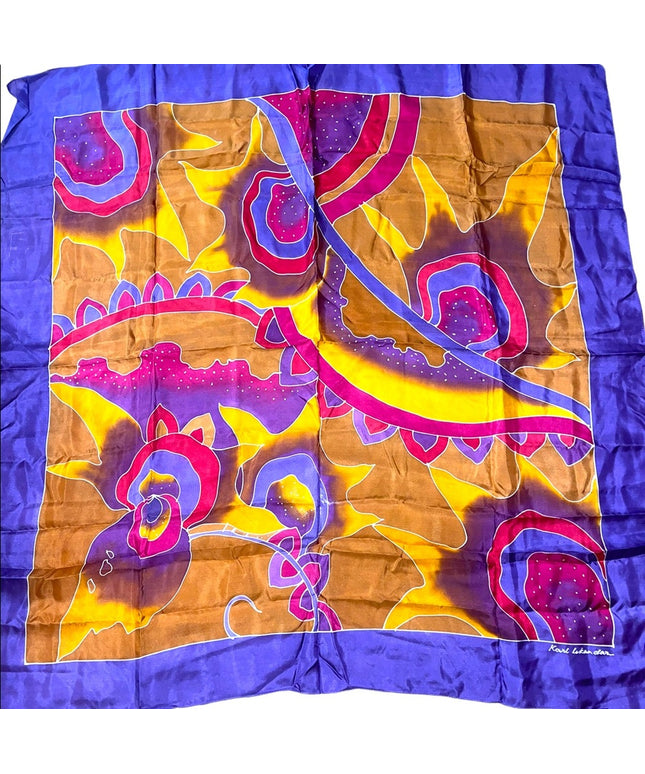 Karl Iskandar Tie dye effect abstract colorful purple orange scarf Silk