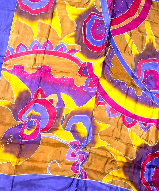 Karl Iskandar Tie dye effect abstract colorful purple orange scarf Silk