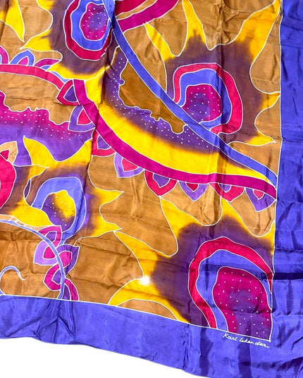 Karl Iskandar Tie dye effect abstract colorful purple orange scarf Silk
