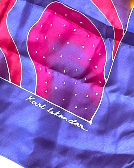 Karl Iskandar Tie dye effect abstract colorful purple orange scarf Silk