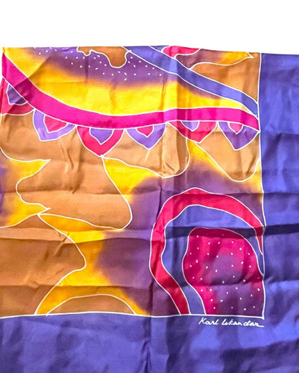 Karl Iskandar Tie dye effect abstract colorful purple orange scarf Silk