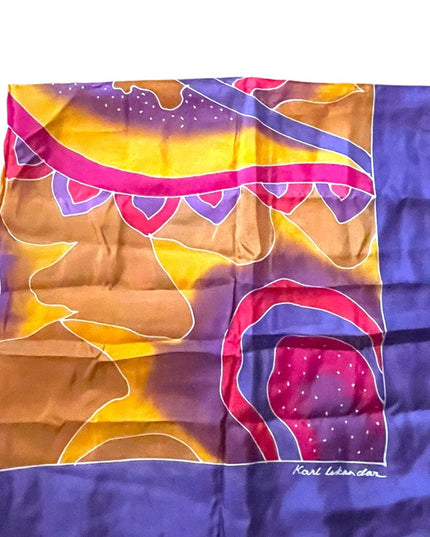 Karl Iskandar Tie dye effect abstract colorful purple orange scarf Silk