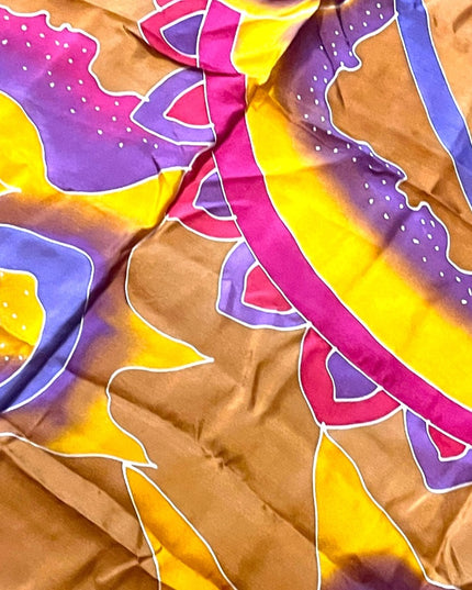 Karl Iskandar Tie dye effect abstract colorful purple orange scarf Silk