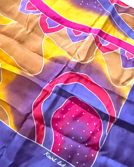 Karl Iskandar Tie dye effect abstract colorful purple orange scarf Silk