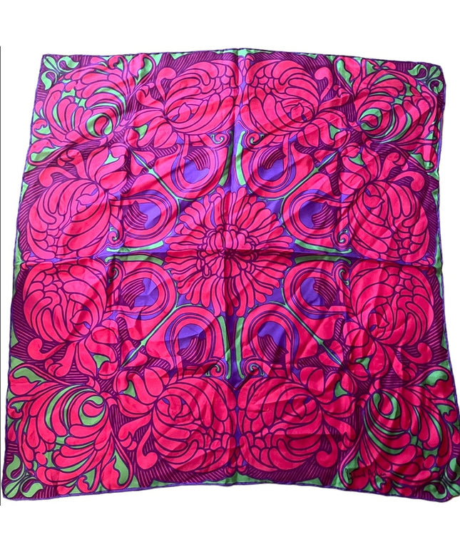 Vintage 1960s SILK Groovy pink flowers abstract Mandala scarf Richard Allen UK