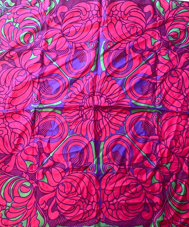 Vintage 1960s SILK Groovy pink flowers abstract Mandala scarf Richard Allen UK
