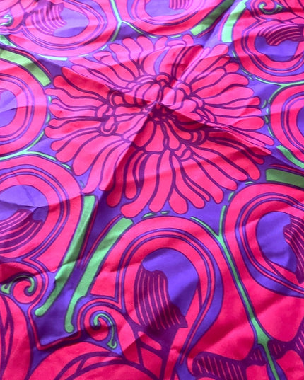 Vintage 1960s SILK Groovy pink flowers abstract Mandala scarf Richard Allen UK
