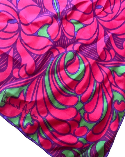 Vintage 1960s SILK Groovy pink flowers abstract Mandala scarf Richard Allen UK