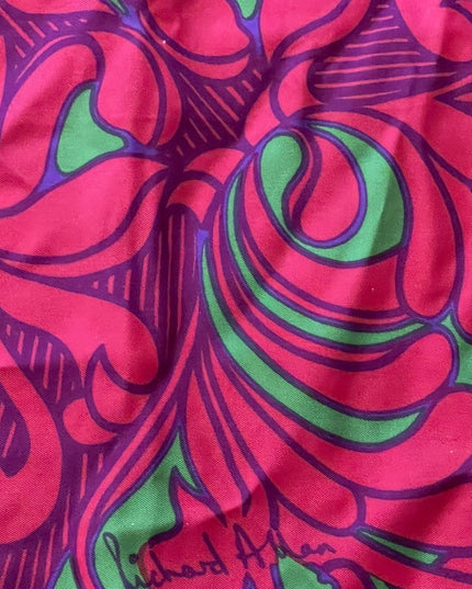 Vintage 1960s SILK Groovy pink flowers abstract Mandala scarf Richard Allen UK