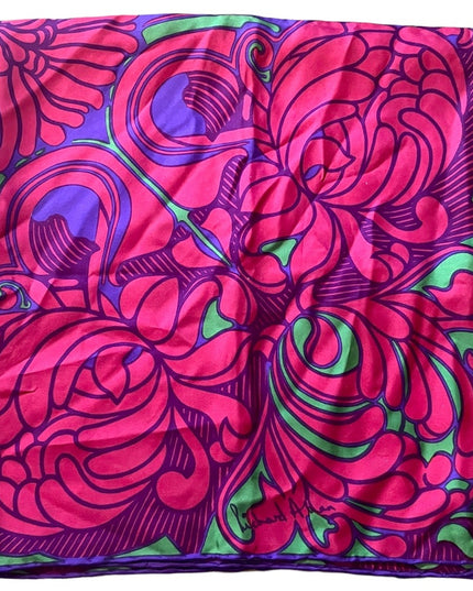 Vintage 1960s SILK Groovy pink flowers abstract Mandala scarf Richard Allen UK