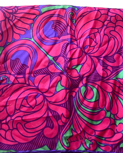 Vintage 1960s SILK Groovy pink flowers abstract Mandala scarf Richard Allen UK
