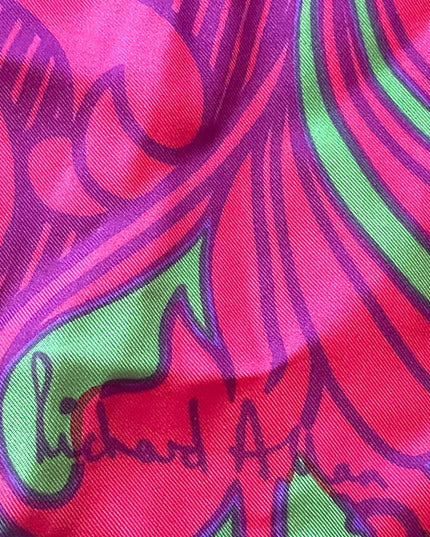 Vintage 1960s SILK Groovy pink flowers abstract Mandala scarf Richard Allen UK