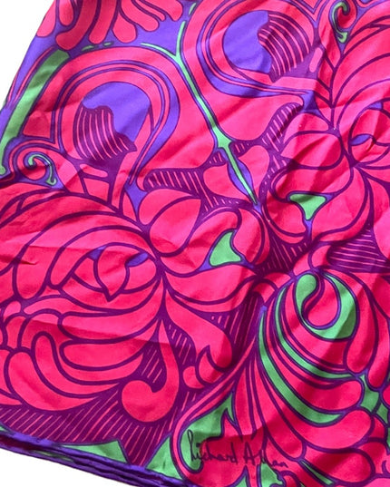 Vintage 1960s SILK Groovy pink flowers abstract Mandala scarf Richard Allen UK