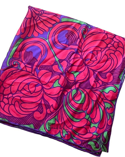 Vintage 1960s SILK Groovy pink flowers abstract Mandala scarf Richard Allen UK