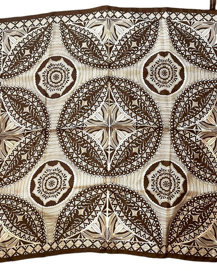 Adrienne Vittadini Brown cream silk lg mandala geometric design scarf