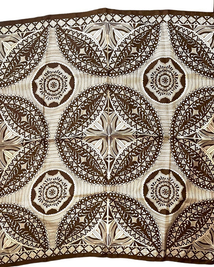 Adrienne Vittadini Brown cream silk lg mandala geometric design scarf