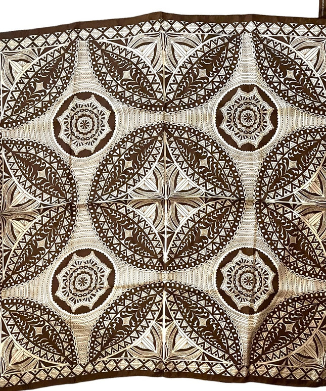 Adrienne Vittadini Brown cream silk lg mandala geometric design scarf