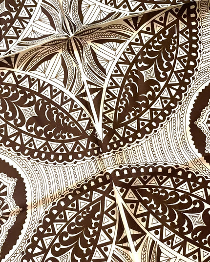 Adrienne Vittadini Brown cream silk lg mandala geometric design scarf