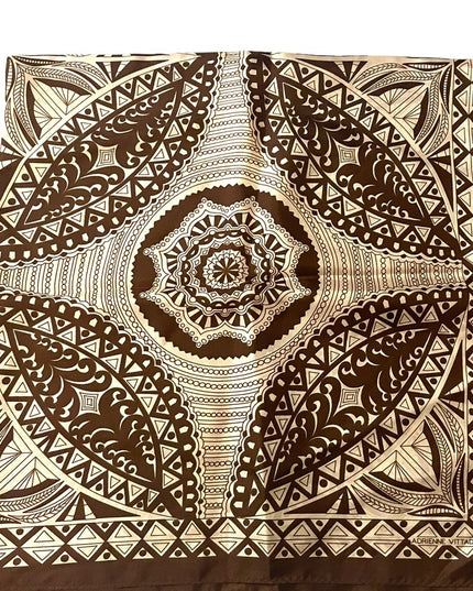 Adrienne Vittadini Brown cream silk lg mandala geometric design scarf