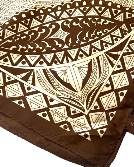 Adrienne Vittadini Brown cream silk lg mandala geometric design scarf
