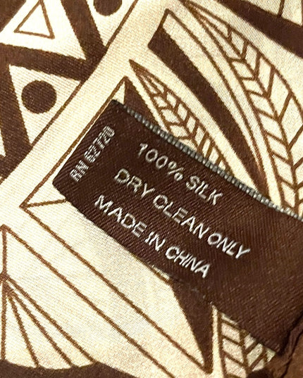 Adrienne Vittadini Brown cream silk lg mandala geometric design scarf
