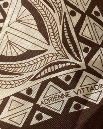 Adrienne Vittadini Brown cream silk lg mandala geometric design scarf