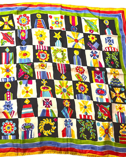 Emanuel Ungaro Vintage 1990s Silk Large scarf abstract Italy yellow
