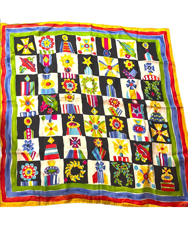 Emanuel Ungaro Vintage 1990s Silk Large scarf abstract Italy yellow