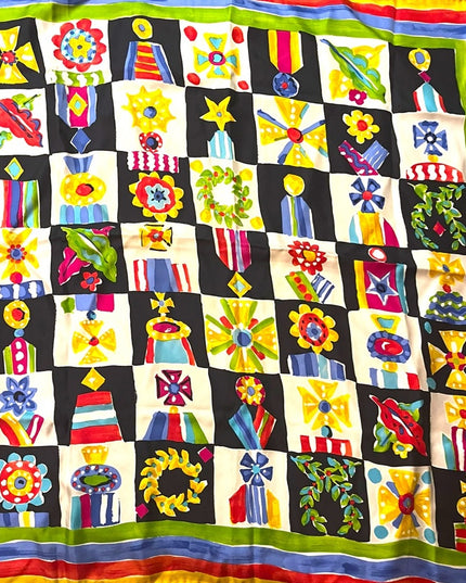 Emanuel Ungaro Vintage 1990s Silk Large scarf abstract Italy yellow