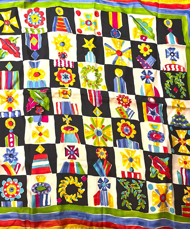 Emanuel Ungaro Vintage 1990s Silk Large scarf abstract Italy yellow