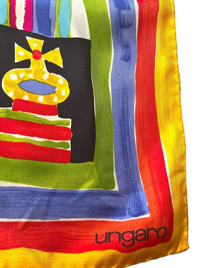 Emanuel Ungaro Vintage 1990s Silk Large scarf abstract Italy yellow