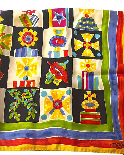 Emanuel Ungaro Vintage 1990s Silk Large scarf abstract Italy yellow