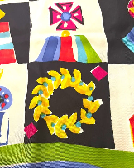 Emanuel Ungaro Vintage 1990s Silk Large scarf abstract Italy yellow
