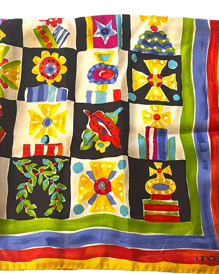 Emanuel Ungaro Vintage 1990s Silk Large scarf abstract Italy yellow